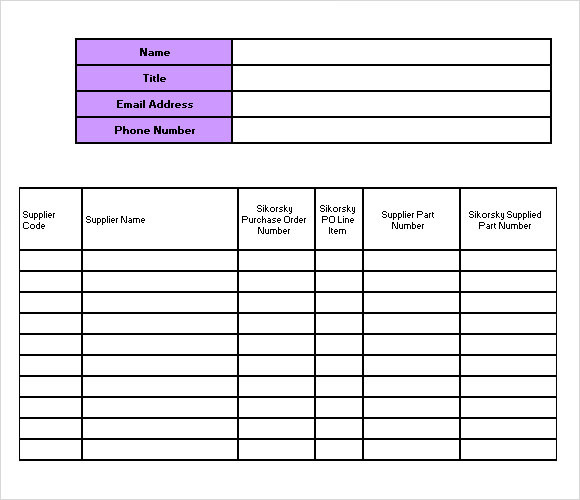 Inventory list Inventory list