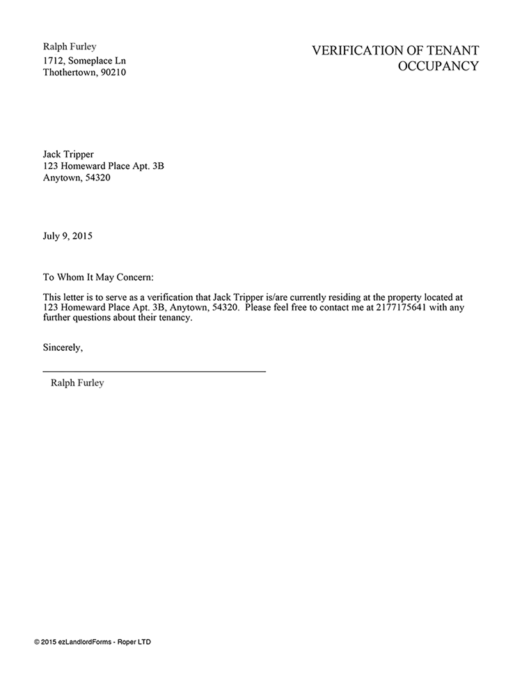 Verification of Tenant Occupancy | EZ Landlord Forms Verification of Tenant Occupancy | EZ Landlord Forms