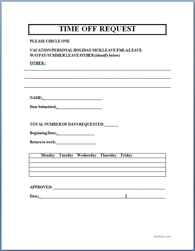 Time off Request Form Template Word 94xRocks Time off Request Form Template Word 94xRocks