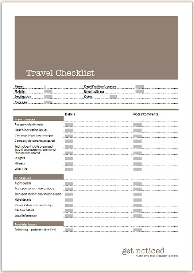 Travel Checklist Business Templates Executive PA and Secretarial Travel Checklist Business Templates Executive PA and Secretarial