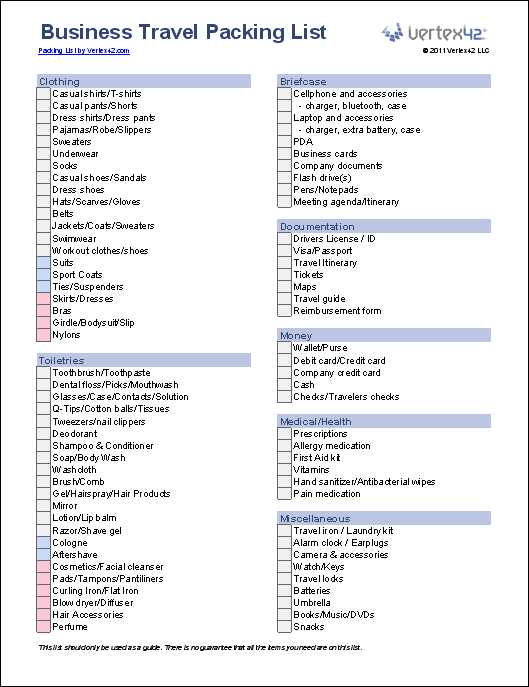 Free Packing List Template for Vacation, Travel or College Free Packing List Template for Vacation, Travel or College