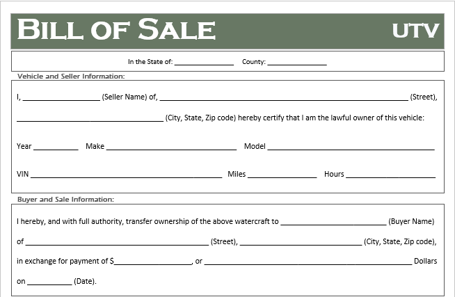Free Printable ATV, UTV, Dirt Bike Bill of Sale All States Off Free Printable ATV, UTV, Dirt Bike Bill of Sale All States Off