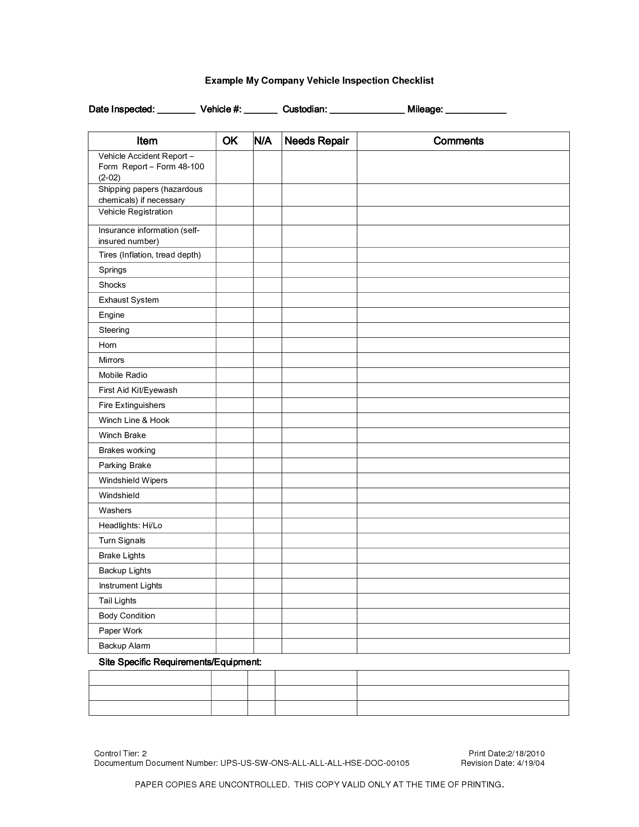 Vehicle Inspection Checklist Template | Vehicle inspection Vehicle Inspection Checklist Template | Vehicle inspection