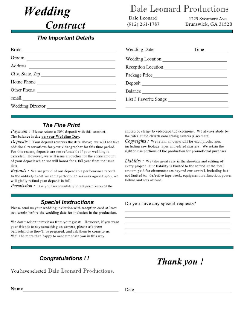 Wedding Video Contracts Wedding Video Contracts