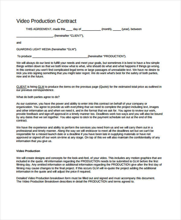 9 Videography Contract Templates to Download for Free | Sample 9 Videography Contract Templates to Download for Free | Sample