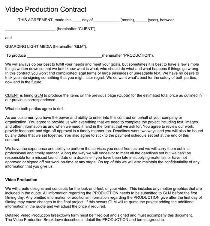 Video Production Contract 6+ Printable Contract Samples Video Production Contract 6+ Printable Contract Samples