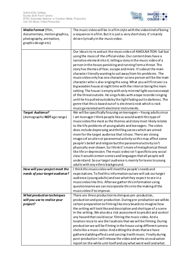 Music video production proposal form Music video production proposal form
