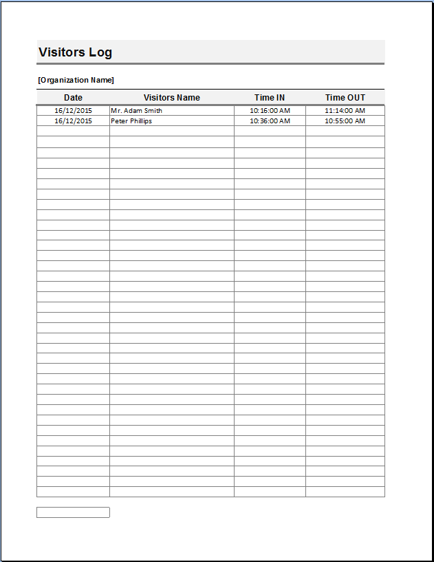 Visitor's Log Template | Word Excel Templates Visitor's Log Template | Word Excel Templates