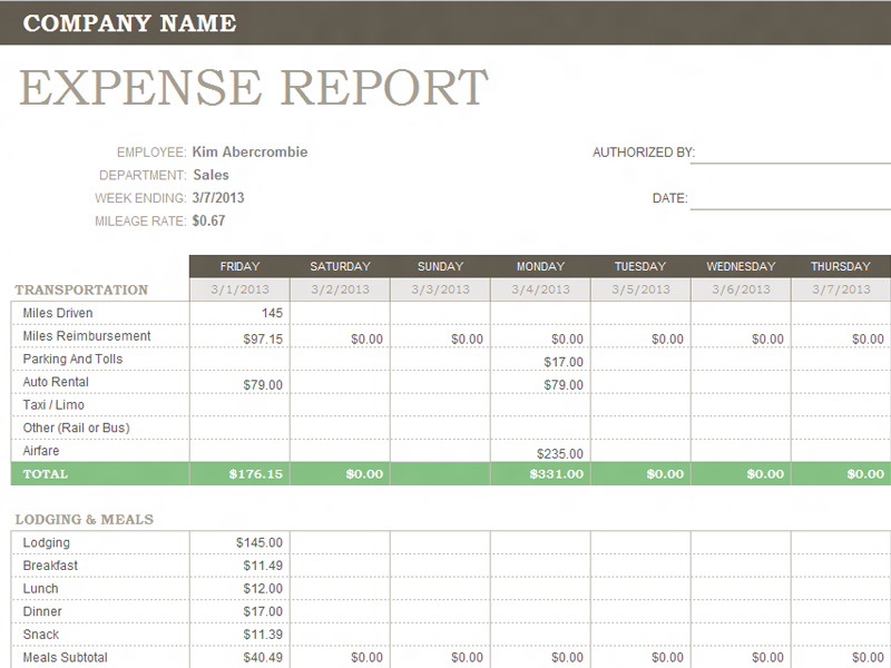 Weekly expense report for Microsoft Excel Weekly expense report for Microsoft Excel
