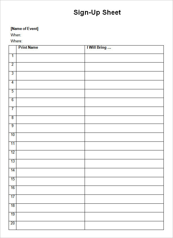 23+ Sample Sign Up Sheet Templates – PDF,Word, Pages, Excel 23+ Sample Sign Up Sheet Templates – PDF,Word, Pages, Excel