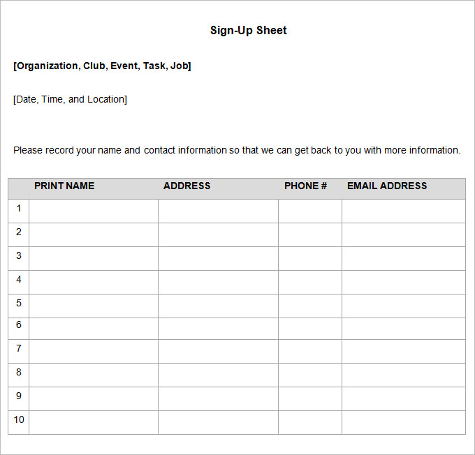 Sign Up Sheets 58+ Free Word, Excel, PDF Documents Download Sign Up Sheets 58+ Free Word, Excel, PDF Documents Download