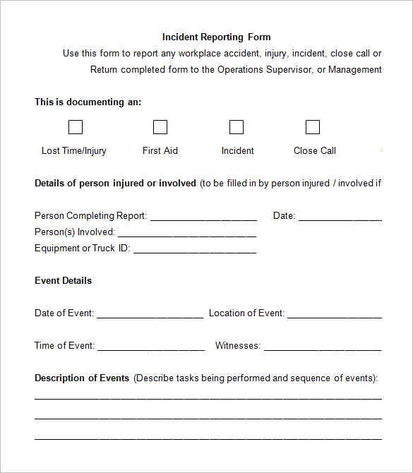 Employee Incident Report Form Template Employee Incident Report Form Template