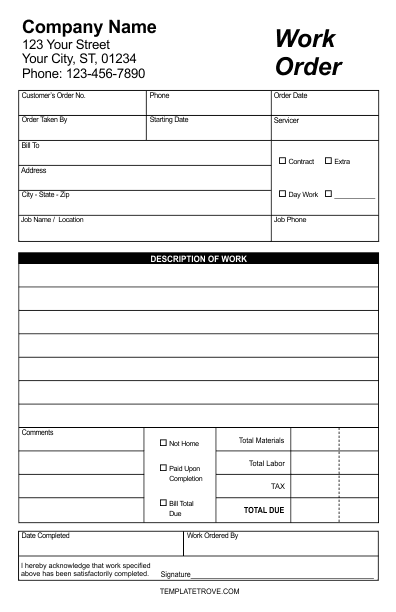 Work Orders | Free Work Order Form Template for Excel Work Orders | Free Work Order Form Template for Excel