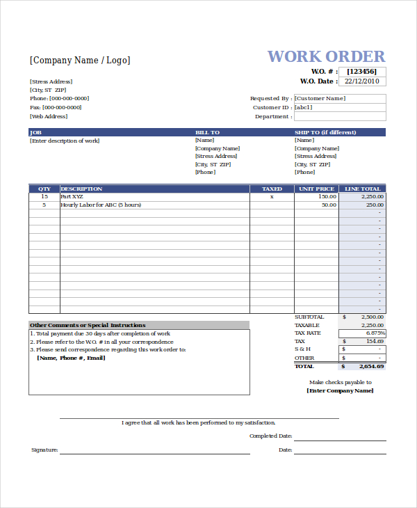 23+ Work Order Templates PDF, DOC | Free & Premium Templates 23+ Work Order Templates PDF, DOC | Free & Premium Templates