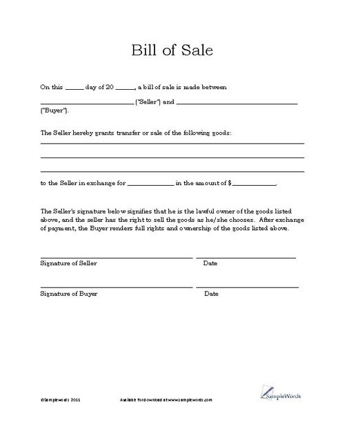 Basic Bill of Sale Template Printable Blank Form Microsoft Word Basic Bill of Sale Template Printable Blank Form Microsoft Word