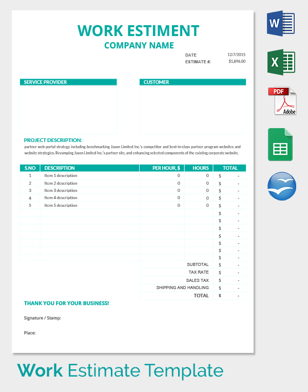 26+ Blank Estimate Templates PDF, DOC, Excel, ODT | Free 26+ Blank Estimate Templates PDF, DOC, Excel, ODT | Free