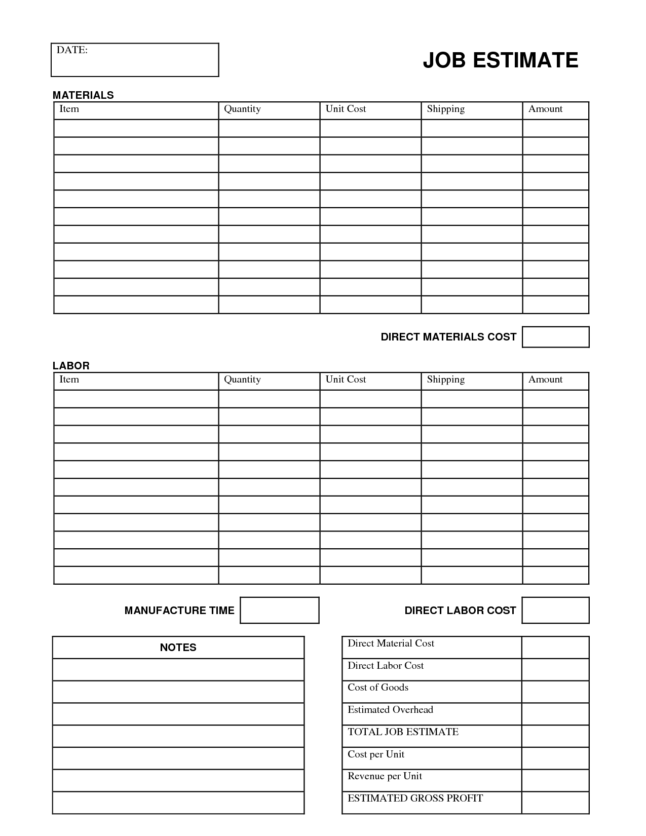 Printable Job Estimate Forms | job estimate Free Office Form Printable Job Estimate Forms | job estimate Free Office Form