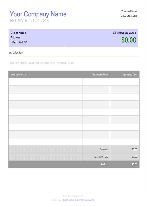Job Estimate Template Free for Microsoft Word Job Estimate Template Free for Microsoft Word