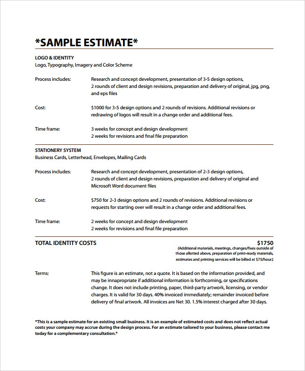 8+ Business Estimate Templates | Sample Templates 8+ Business Estimate Templates | Sample Templates