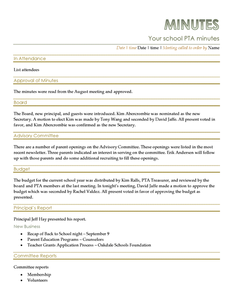 PTA meeting minutes PTA meeting minutes