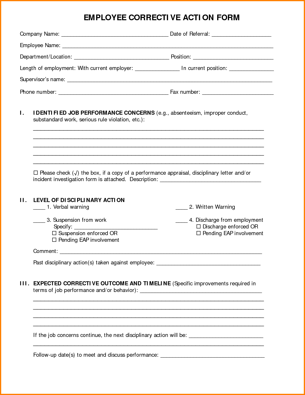 employee corrective action form template sample corrective action employee corrective action form template sample corrective action