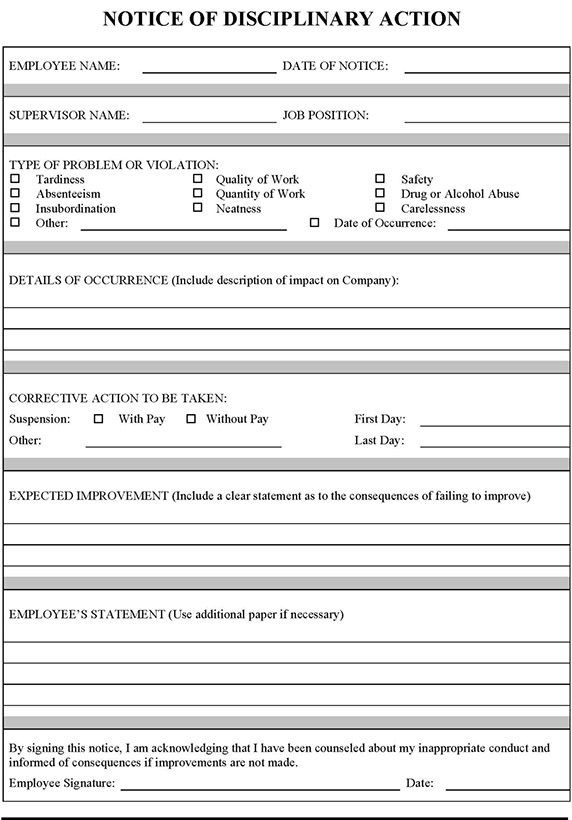 employee disciplinary action form with checklist Templates employee disciplinary action form with checklist Templates