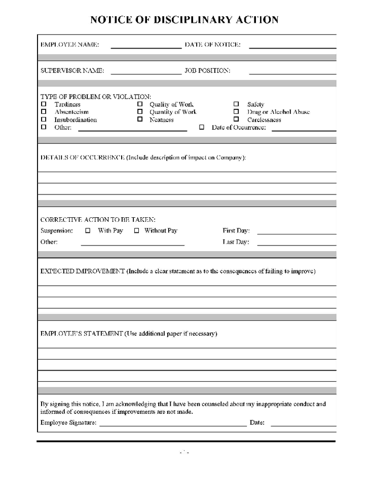 Employee Disciplinary Action Form Template | Cover Latter Sample Employee Disciplinary Action Form Template | Cover Latter Sample