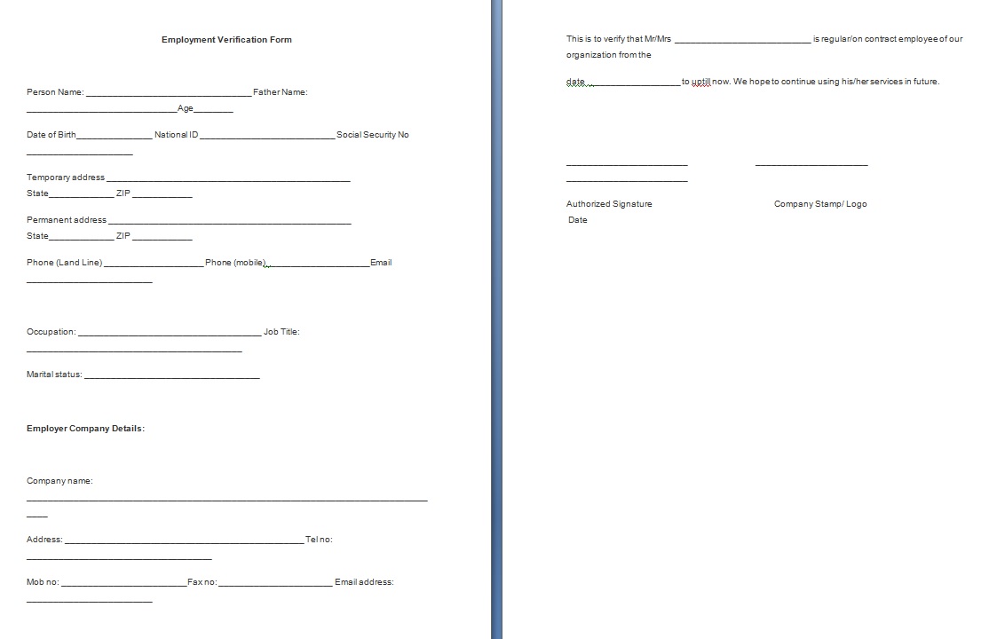 employment verification form template employment verification form template