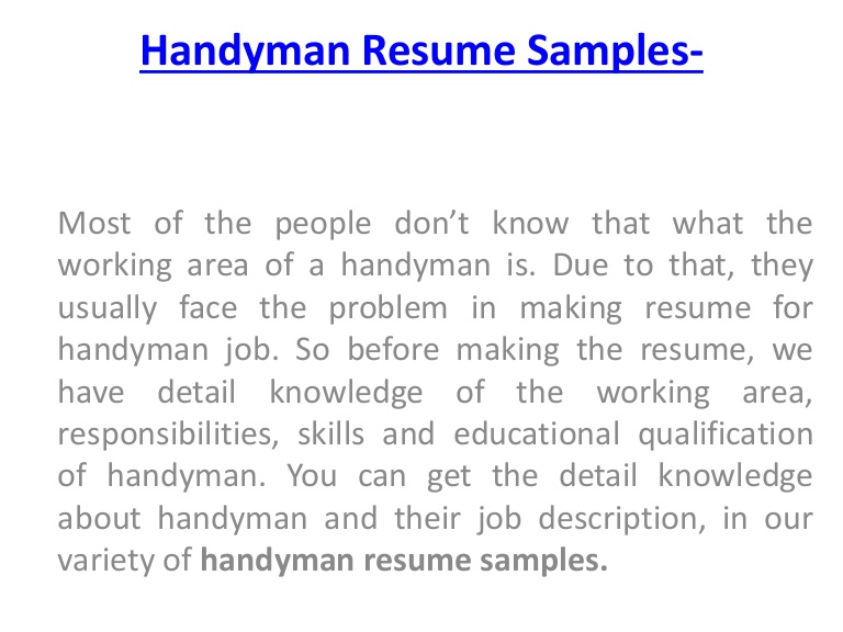 Self Employed Handyman Job Description And Resume Template Self Employed Handyman Job Description And Resume Template