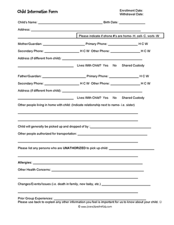 Child Information Forms Free Printable Templates Child Information Forms Free Printable Templates