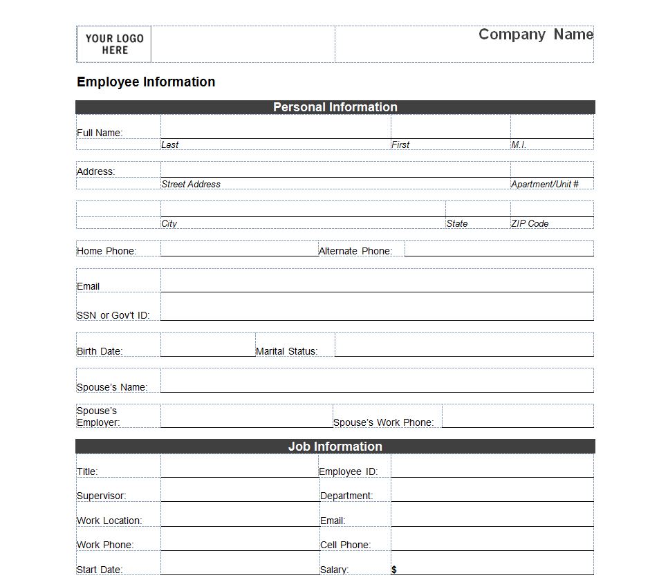 employee information form template employee information form template