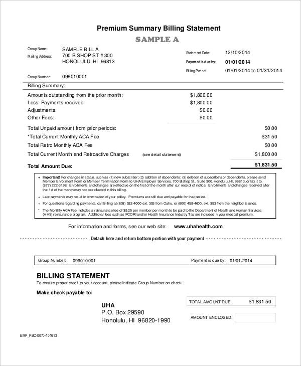 free printable billing statement template free printable billing statement template