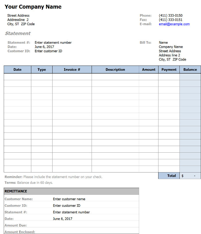 Printable Account Statement Template for Excel Printable Account Statement Template for Excel