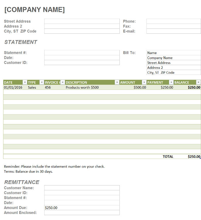MS Excel Billing Statement Editable Printable Template | Excel MS Excel Billing Statement Editable Printable Template | Excel