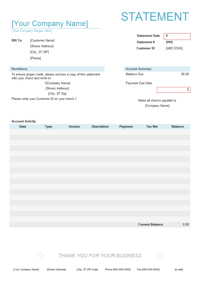 Rental Billing Statement Template Rental Billing Statement Template
