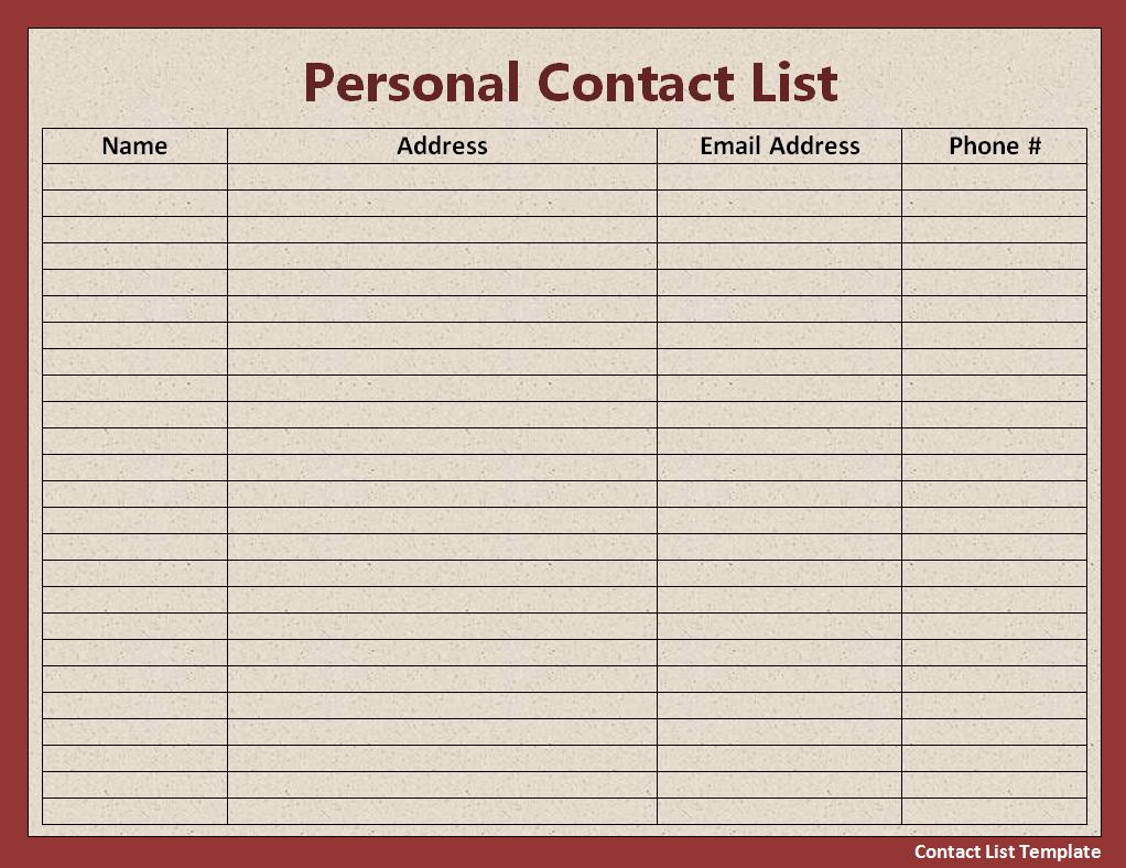 Best Photos of Printable Personal Contact Template Personal Best Photos of Printable Personal Contact Template Personal
