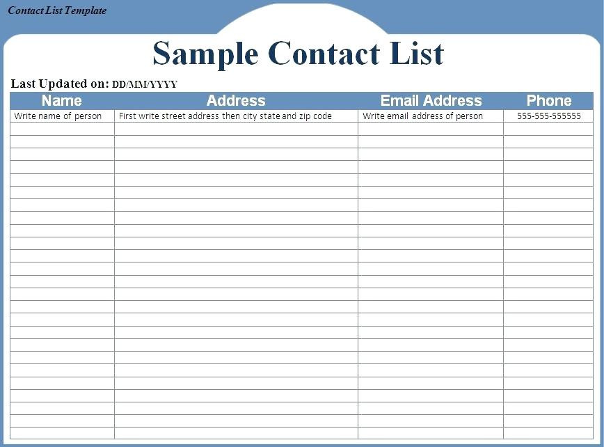 Impressive Information Contact List Template Free Downloadable Impressive Information Contact List Template Free Downloadable