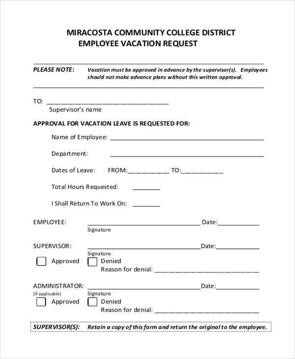 10+ Sample Vacation Request Forms | Sample Templates 10+ Sample Vacation Request Forms | Sample Templates