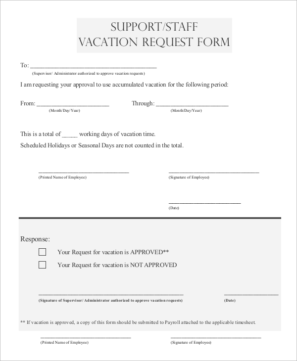 8+ Sample Vacation Request Forms | Sample Templates 8+ Sample Vacation Request Forms | Sample Templates