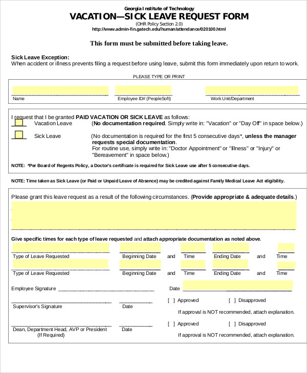 vacation request form templates sample vacation request form 8 vacation request form templates sample vacation request form 8